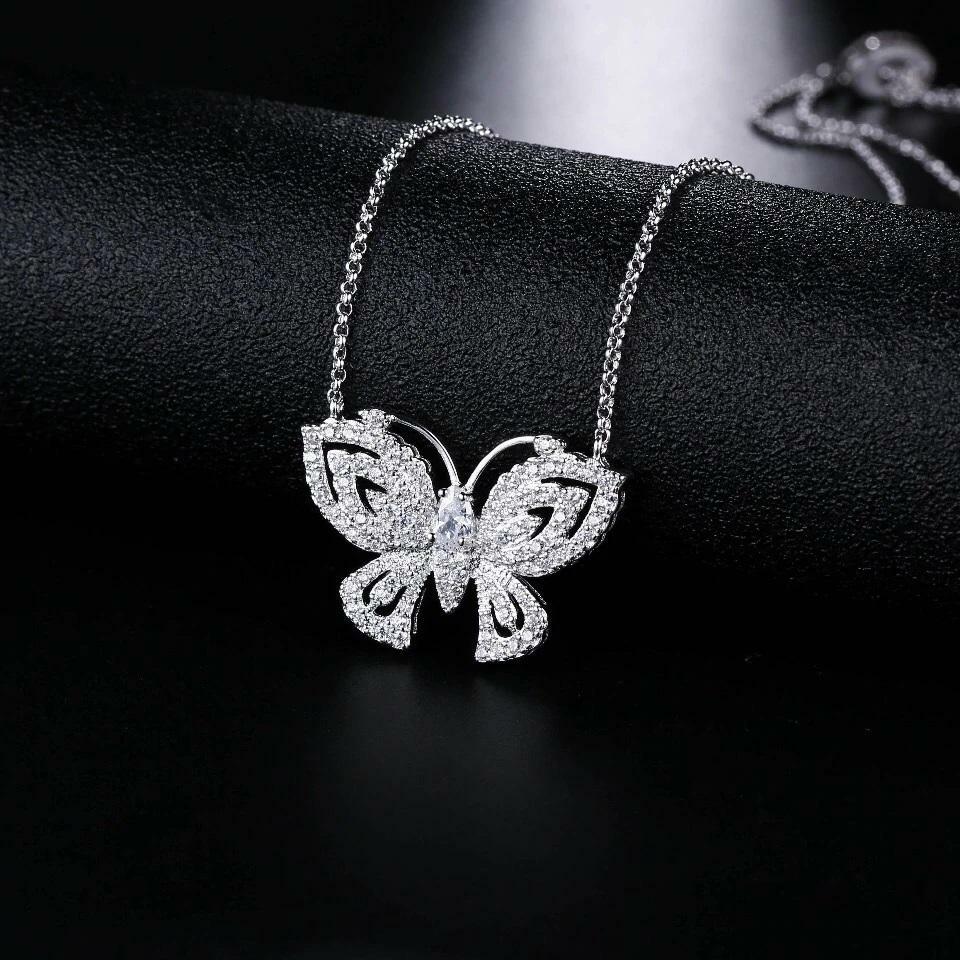 18K White Gold Plated Adjustable Crystal Butterfly Necklace Made With Swarovski