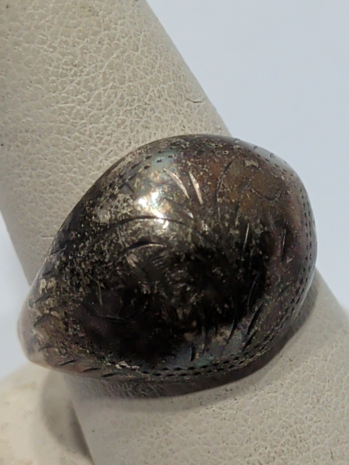 ✨VINTAGE✨ .925 Sterling Silver Etched Dome Ring – Size 9 – Made In Thailand