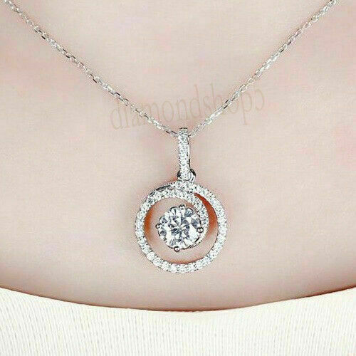 1.60ct Round White Moissanite Pendant With Solid 14k White Gold Gift For Love