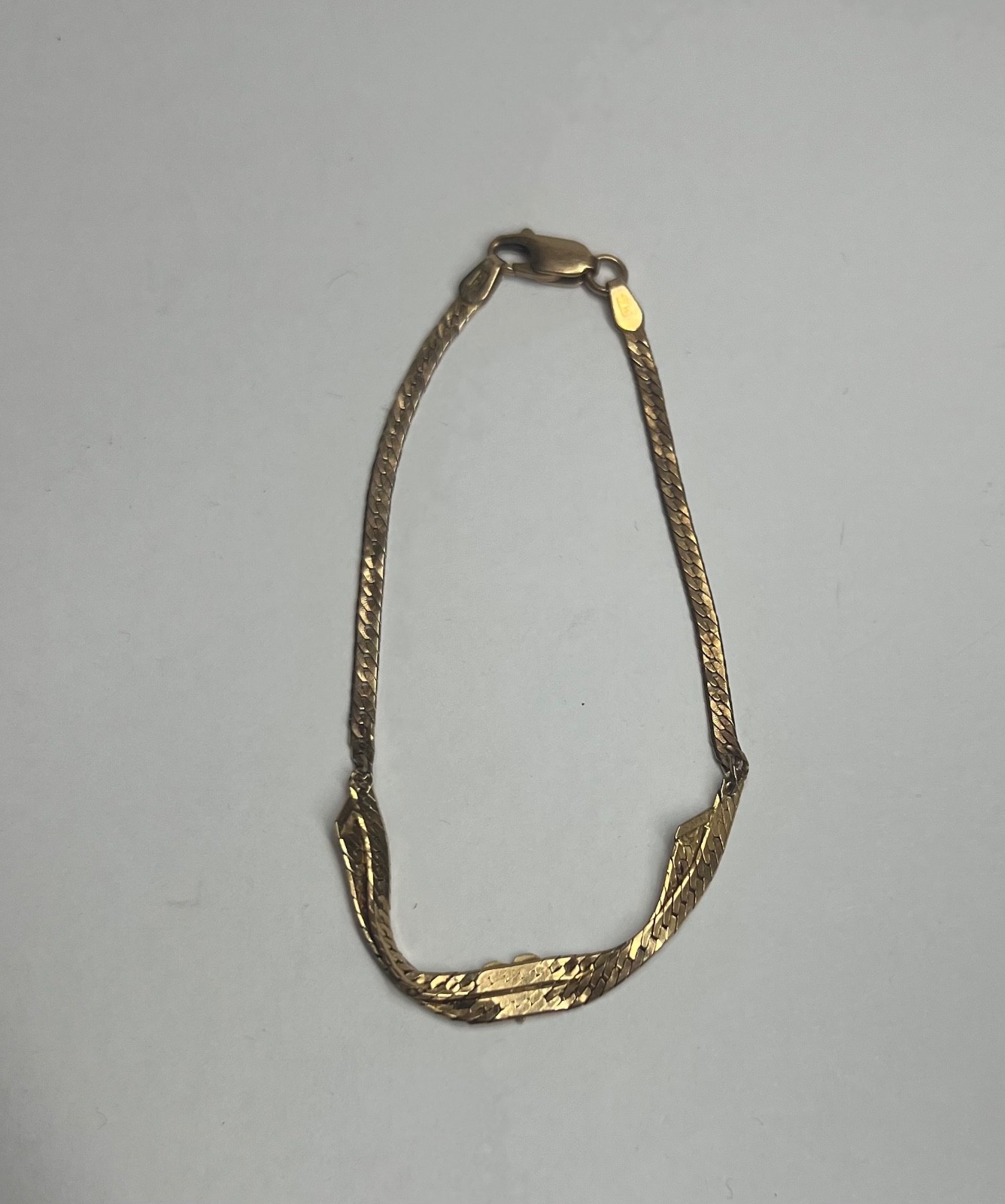 Vintage 14k Solid Yellow Gold Double Herringbone Heart Bracelet 7.5″ 3.88g