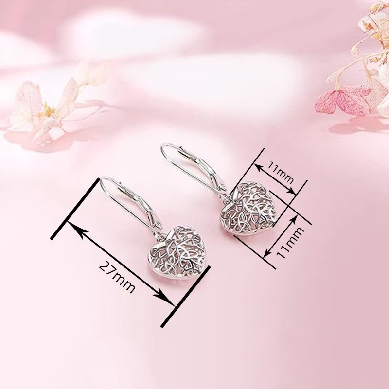 Fashion Silver Plated Alloy Hollow Lace Heart-shaped Drop Dangle Earrings Snap