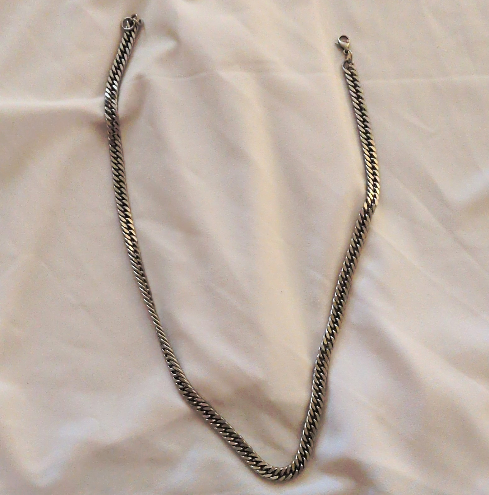 Silver Tone Metal Curb Link Chain Necklace, Chain Style Jewelry, No Stone