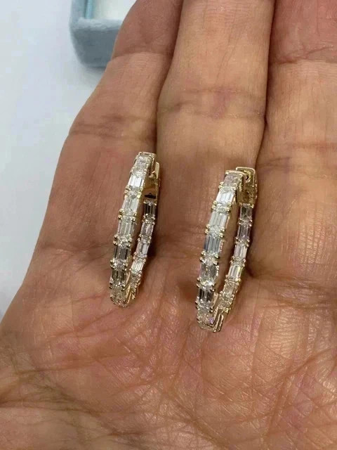 2Ct Baguette Cut Lab Created Diamond Huggie Hoop Earrings 14K Yellow Gold Plated