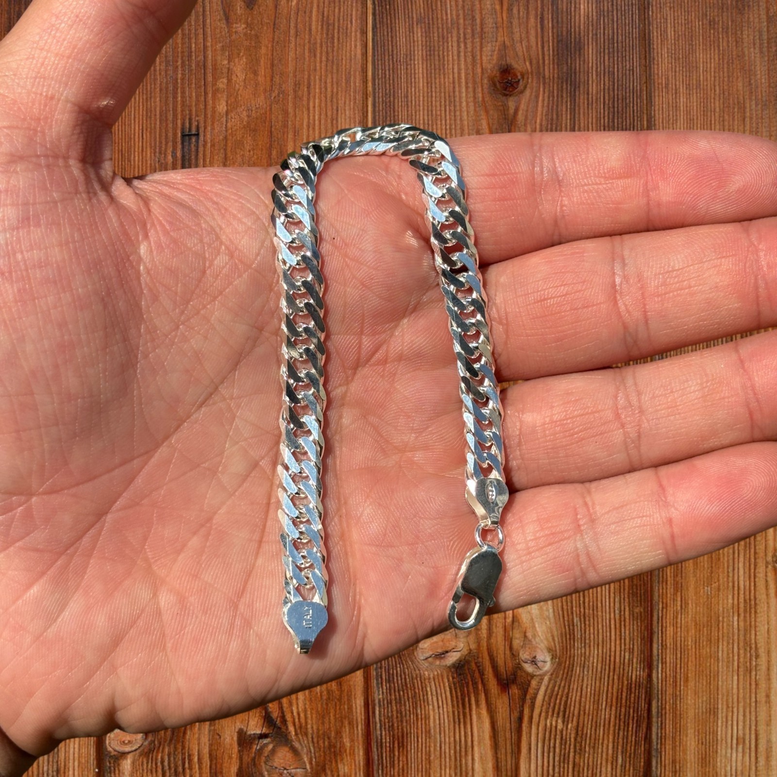8mm Double Curb Link Bracelet – Real Solid 925 Sterling Silver MADE IN ITALY