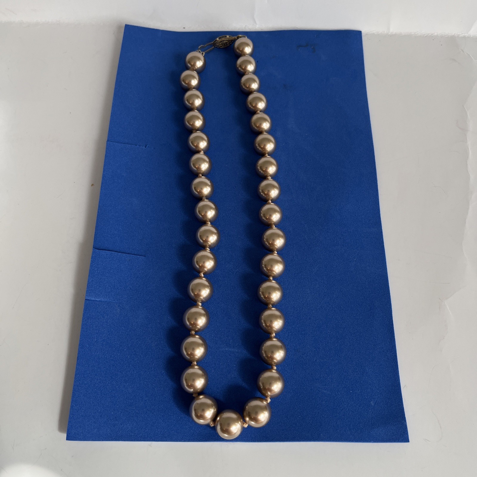 Vintage Light Chocolate 18” Glass Faux Pearls RMN Signed Good Condition