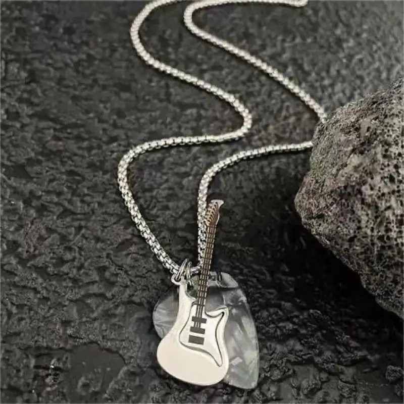 1PC Titanium Steel Punk Guitar Chain Choker Trendy Hip-hop Guitar Pendant Neckla