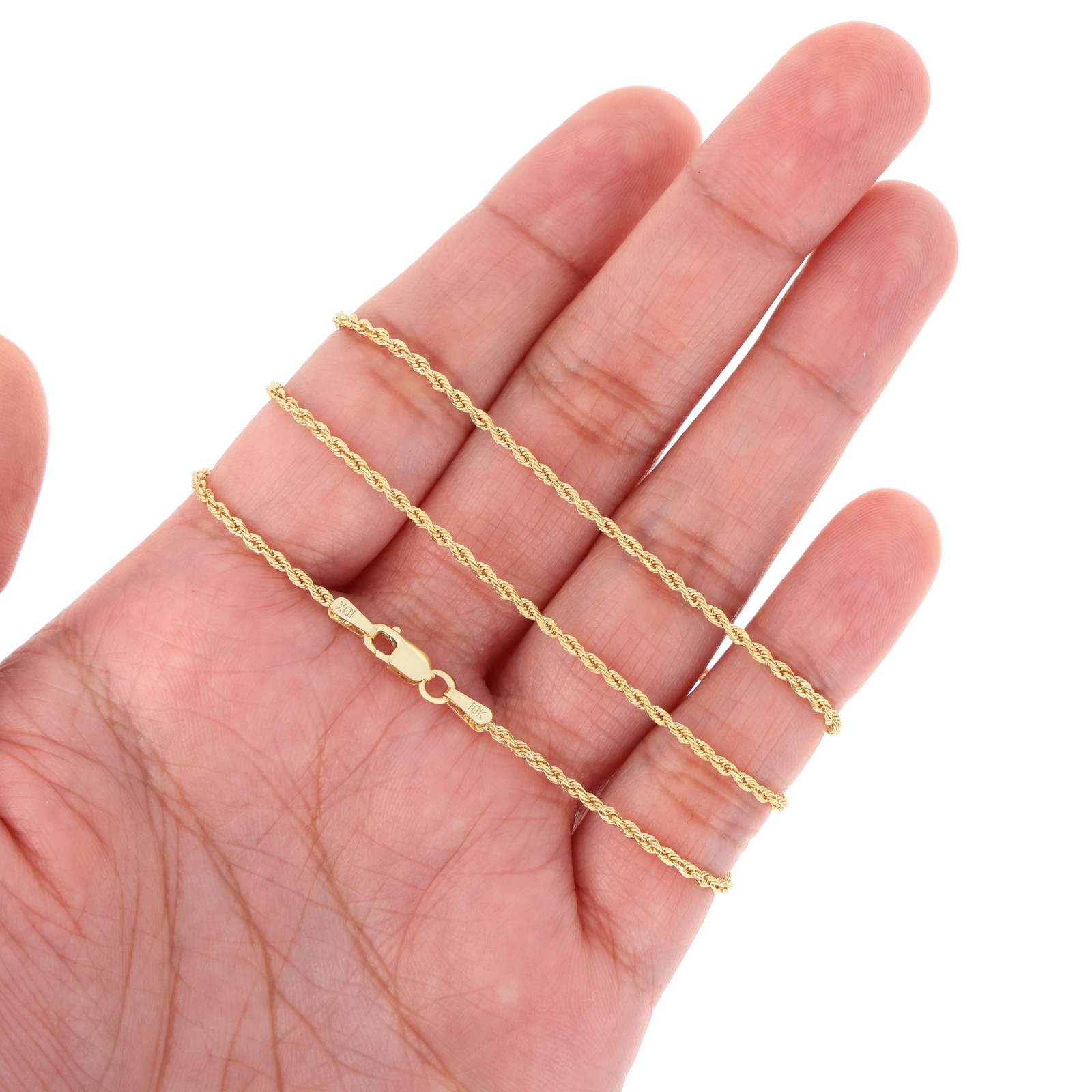10K Yellow Gold 1mm-10mm Diamond Cut Solid Rope Chain Pendant Necklace 16″- 30″