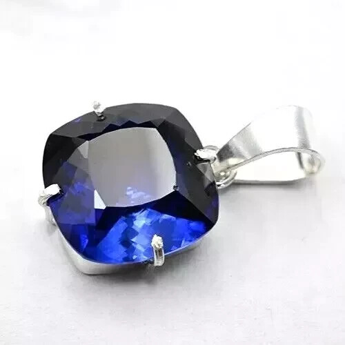 Natural Blue Sapphire 37 Ct Cushion Cut 925 Solid Silver Pendant Gemstone