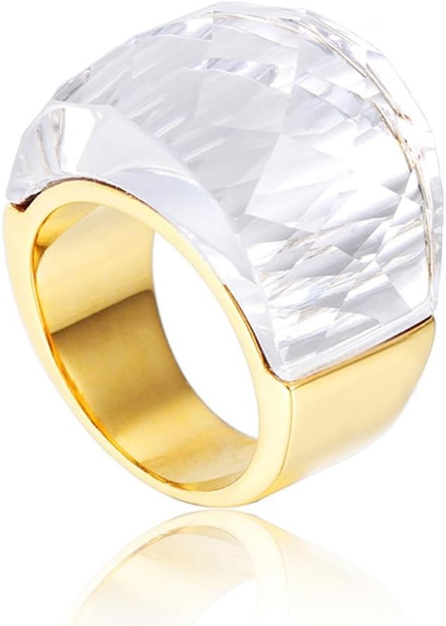 Crystal Glass Stainless Steel Band Ring Gold-Tone Plated Fashion Exaggerated …