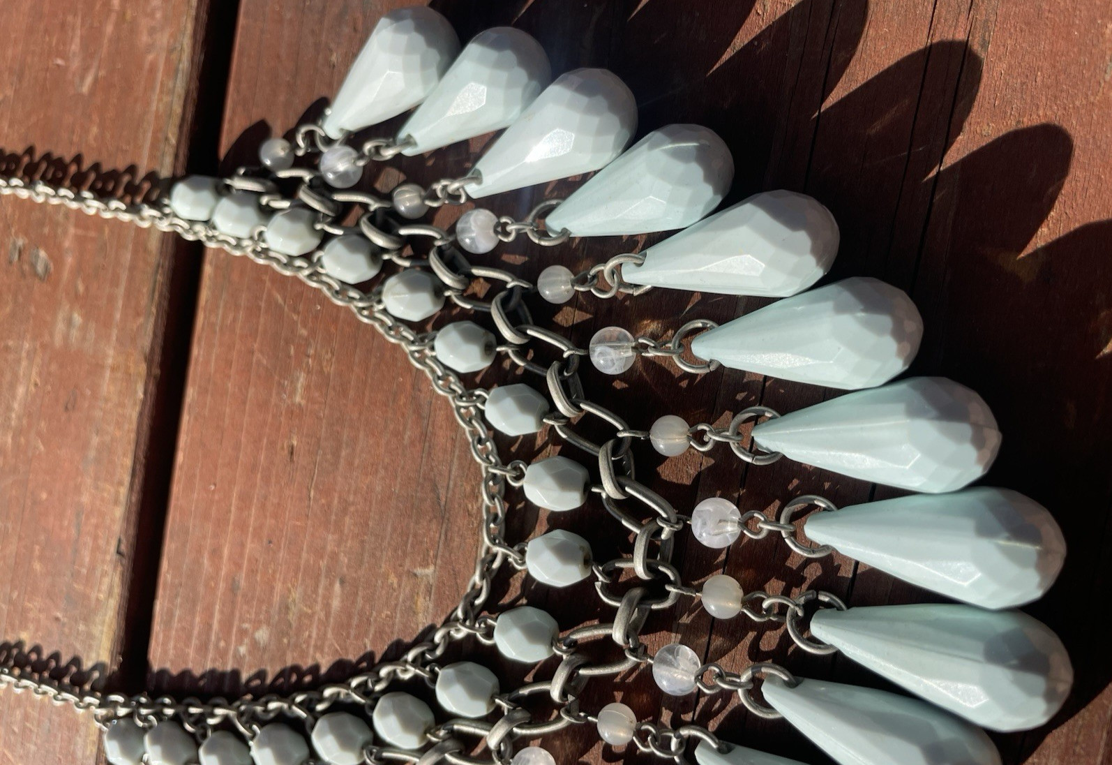 Statement Bib Collar Fringe Necklace Chunky Light Green Beads Adjustable Chain