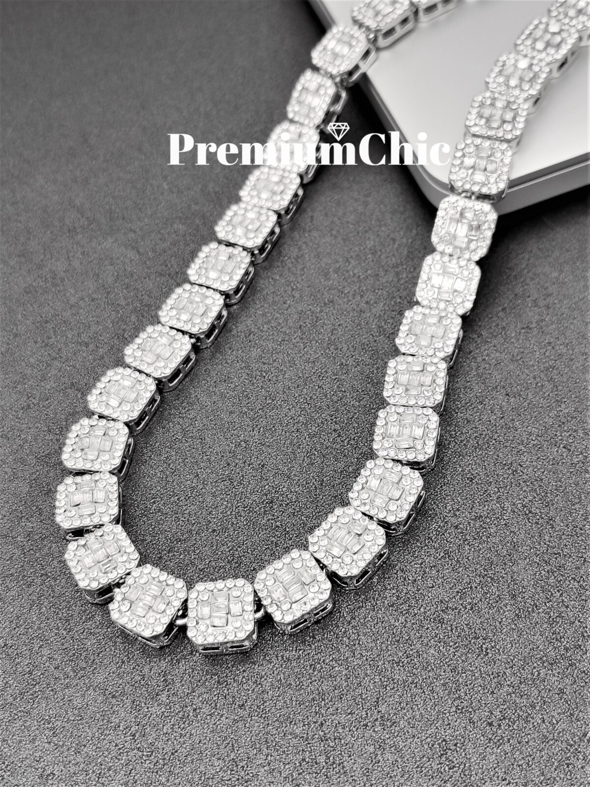 Iced Baguette Cluster Tennis Chain Necklace Plated CZ Men HipHop Fashion Jewelry