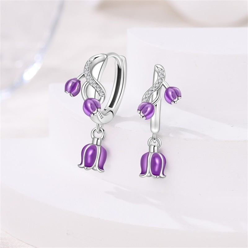 KUNSIR 925 Sterling Silver Purple Lily of the Valley Vine Earrings Women Gifts