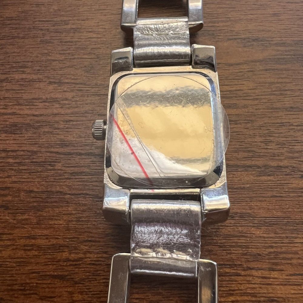Vintage “P” Women’s Watch Silver Tone New Battery Rectangle Face White 8 in.