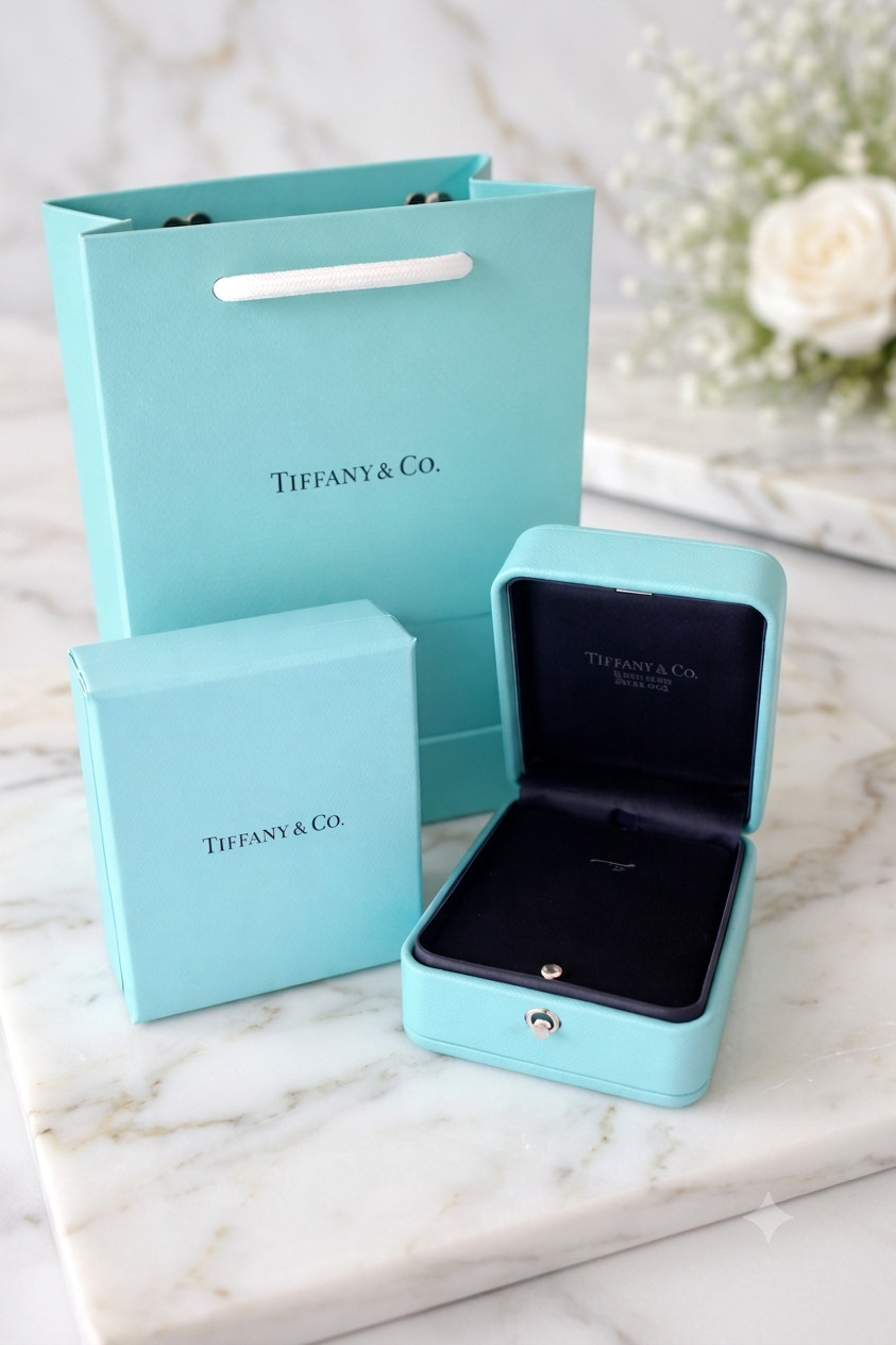 TIFFANY & CO. BLUE LEATHER PRESENTATION NECKLACE GIFT BOX, CASE, AND BAG