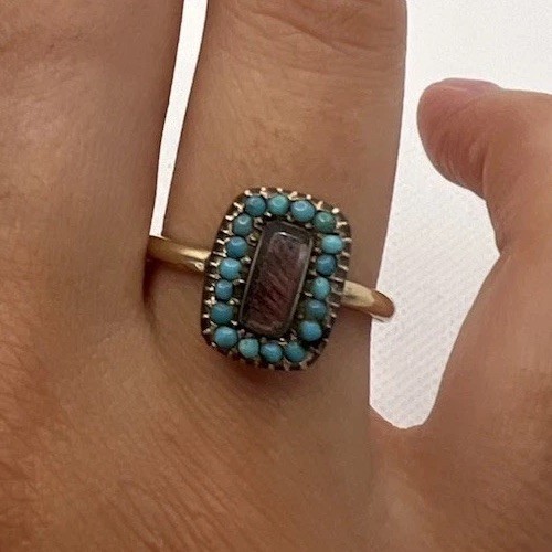 Antique Turquoise Mourning Ring with 9 Carat Gold Shank (Size N)