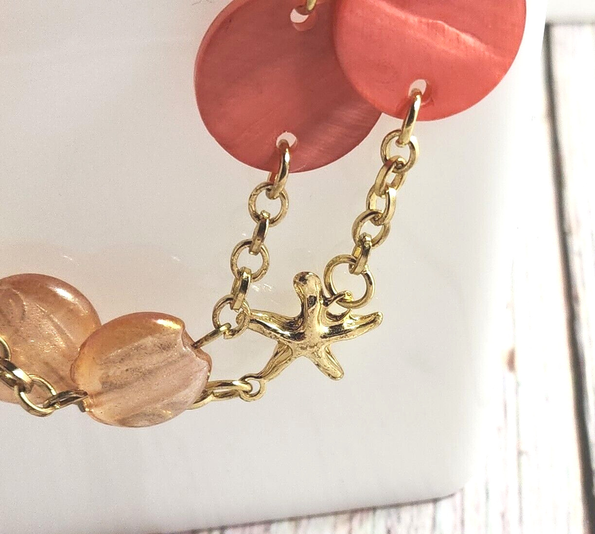 Vitnage Coral Colored Nautical Goldtone Seashell Necklace 36″
