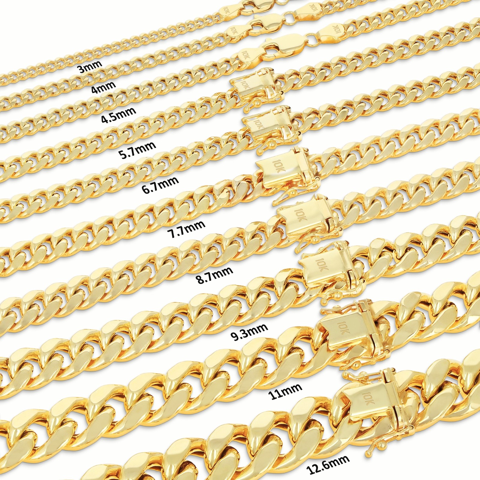10K Real Yellow Gold 3mm-12.6mm Miami Cuban Lightweight Chain Necklace Bracelet