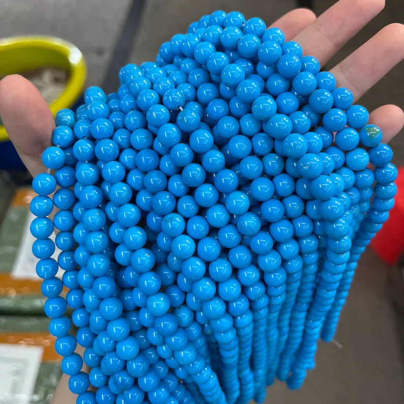 Sleeping Beauty Turquoise Smooth Round Stone Beads – 15” Strand Healing Crystals
