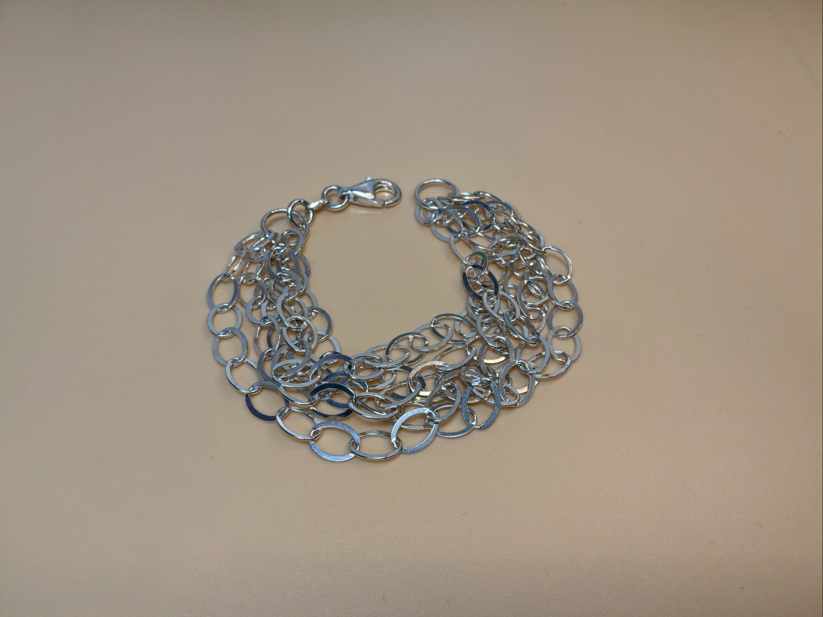 Miler Sterling silver flat oval links 5 rows chain bracelet 7 Inch ITALY