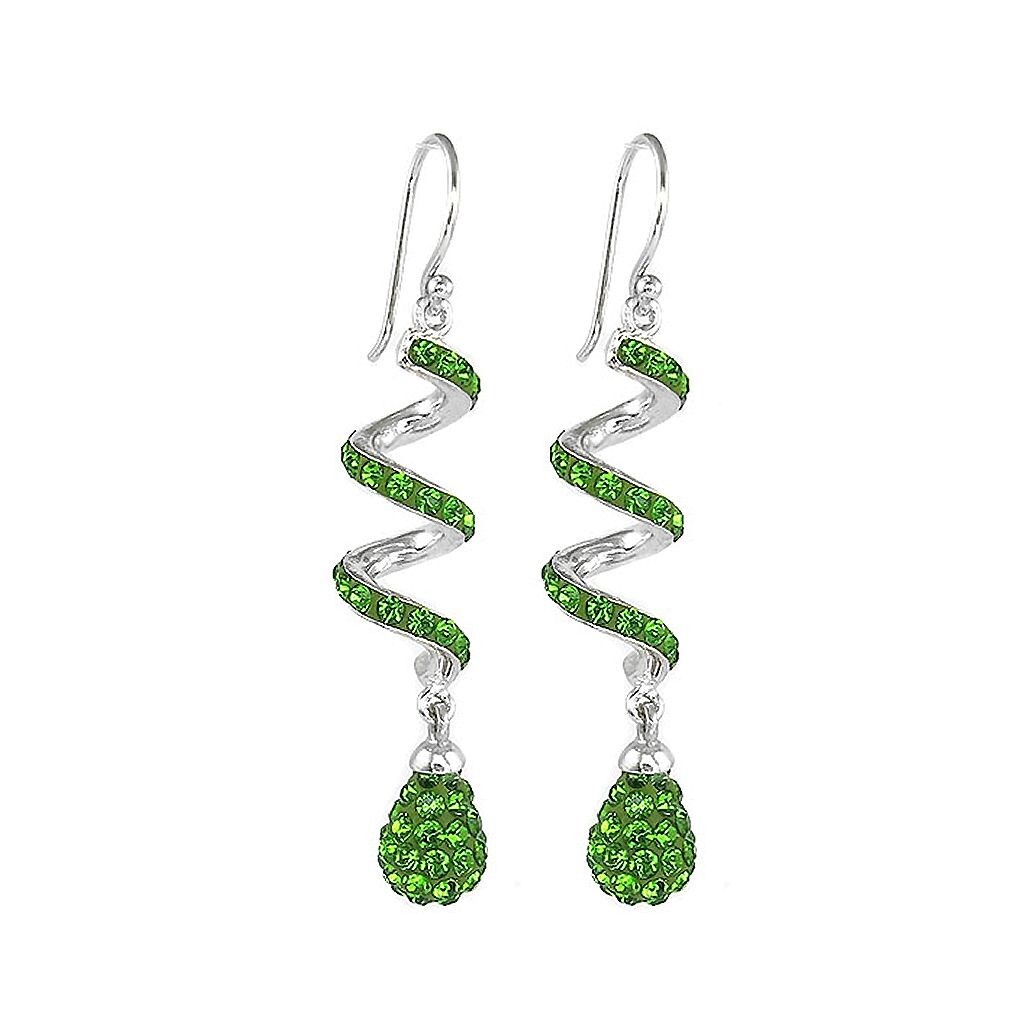 14K White Gold Plated Light green Spiral Shape Crystal Drop Dangle Hook Earrings