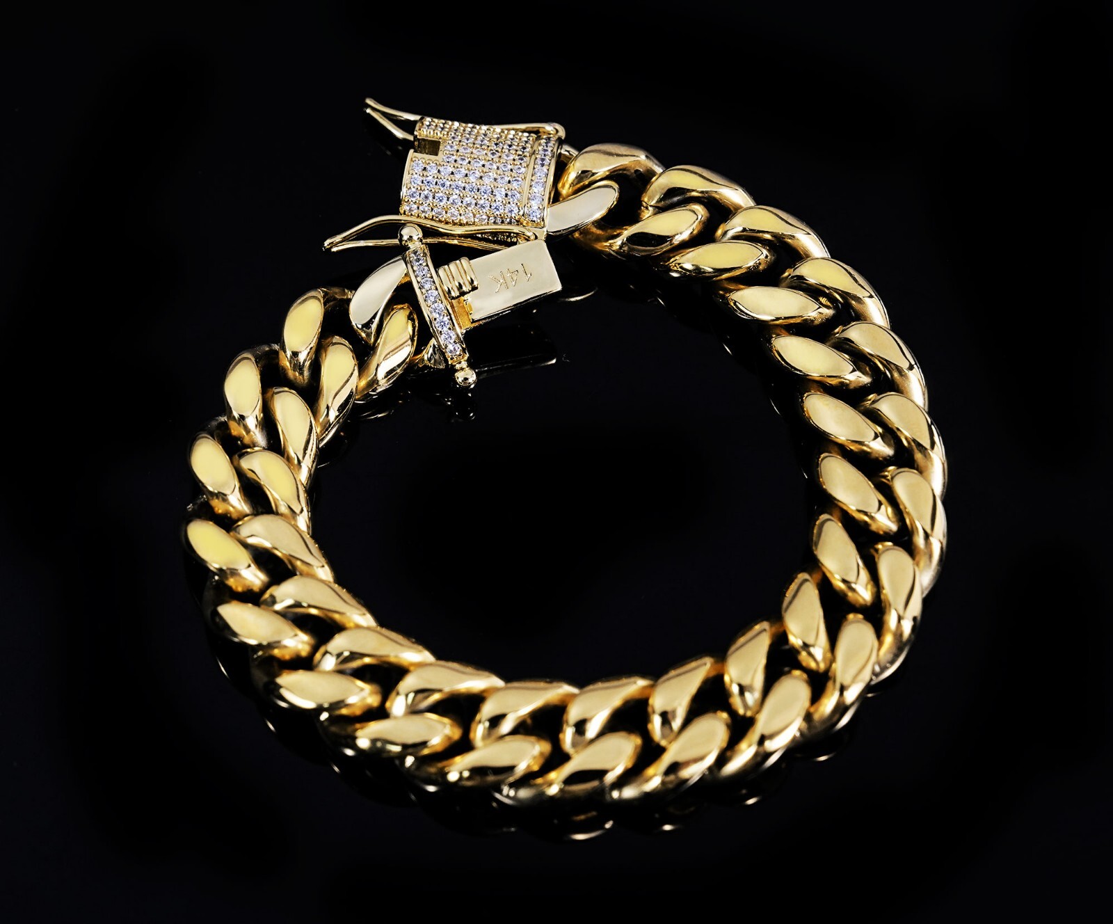 14k Gold Plated Stainless Steel Miami Cuban Link Bracelet Or Chain with CZ Clasp