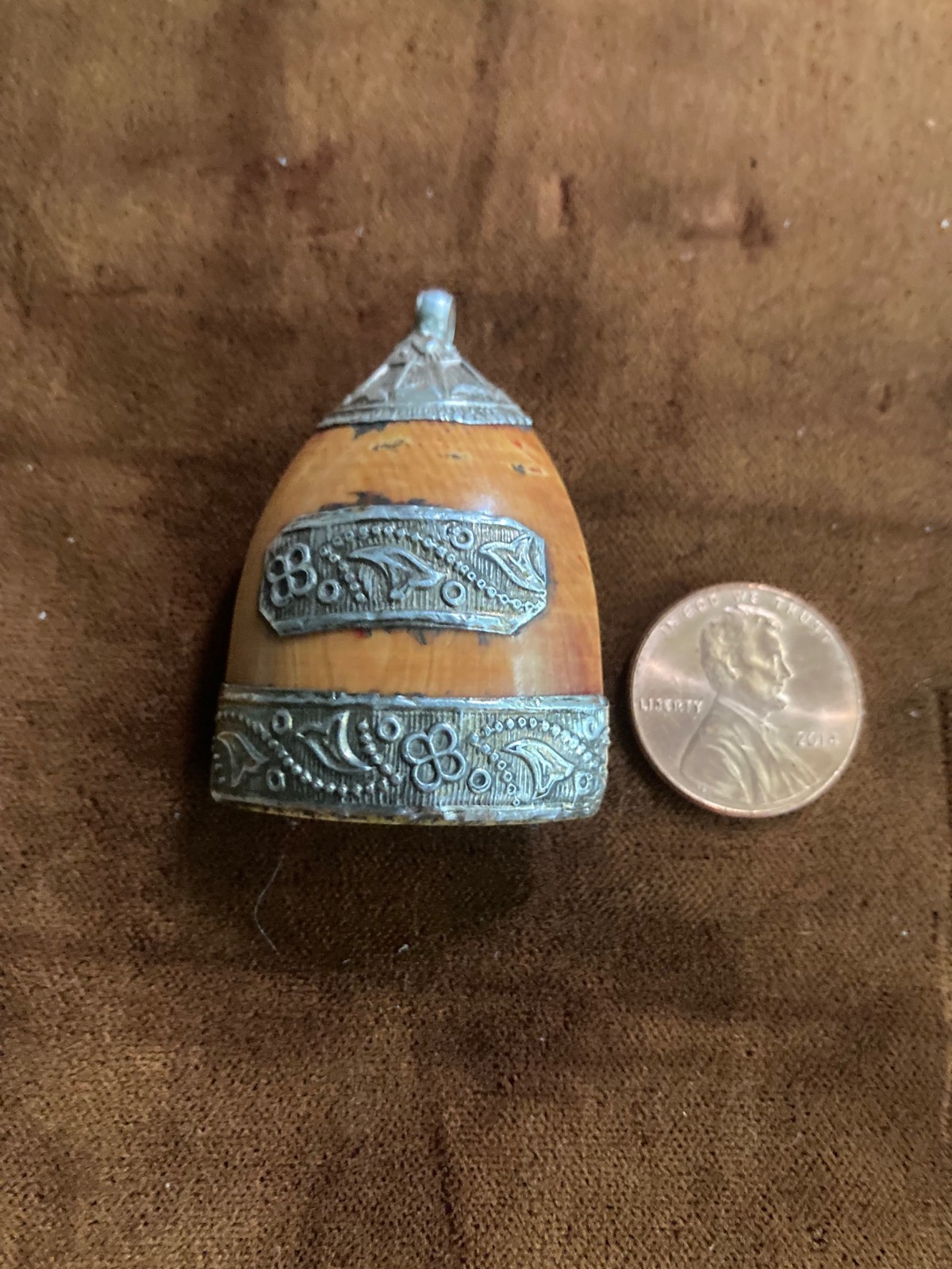 ANTIQUE HAND CARVED NEPALESE HALF STUPA, SPIRITUAL SYMBOL PENDANT