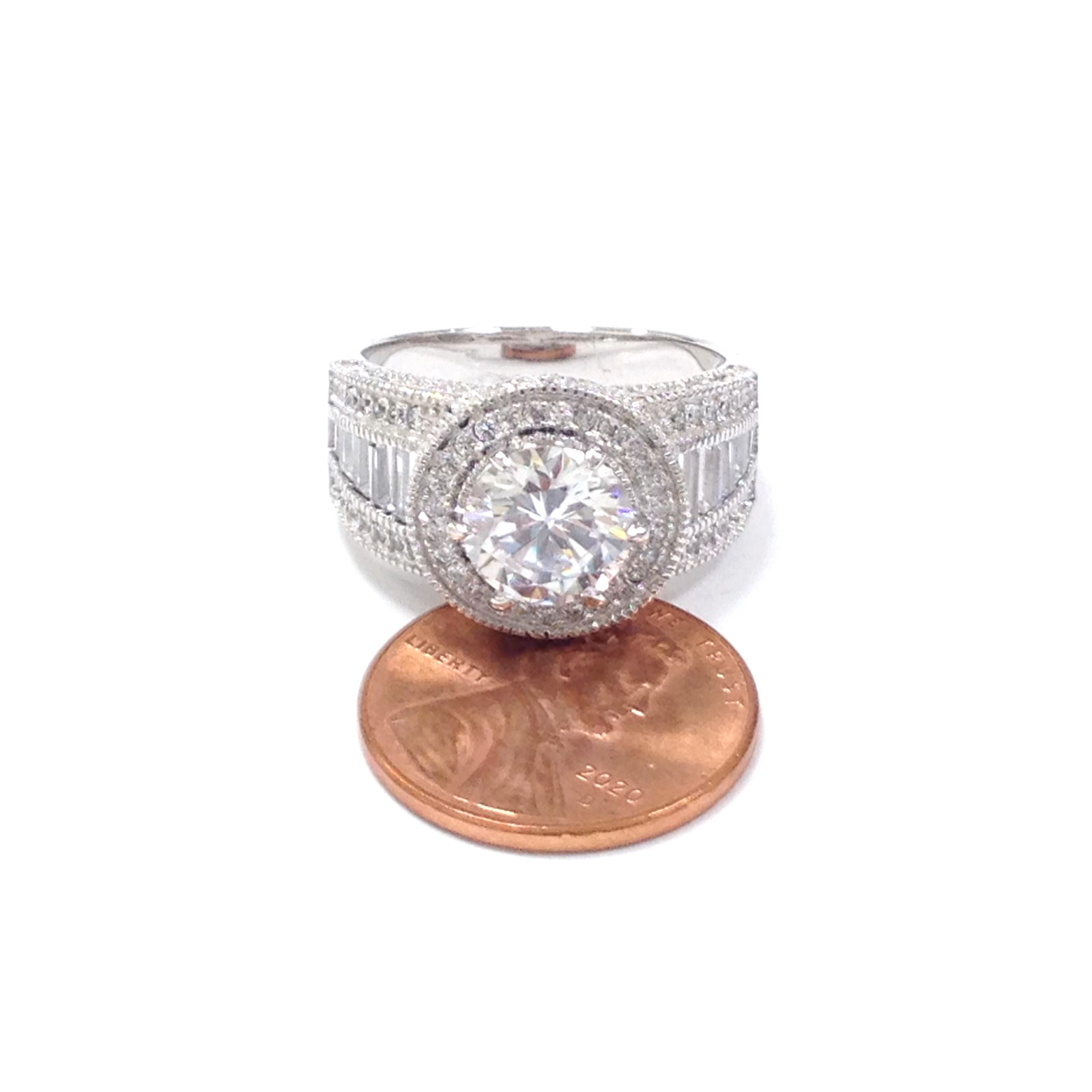 FZN Fuzion Creations 925 Sterling Silver Round Clear CZ Engagement Ring Sz 7.75