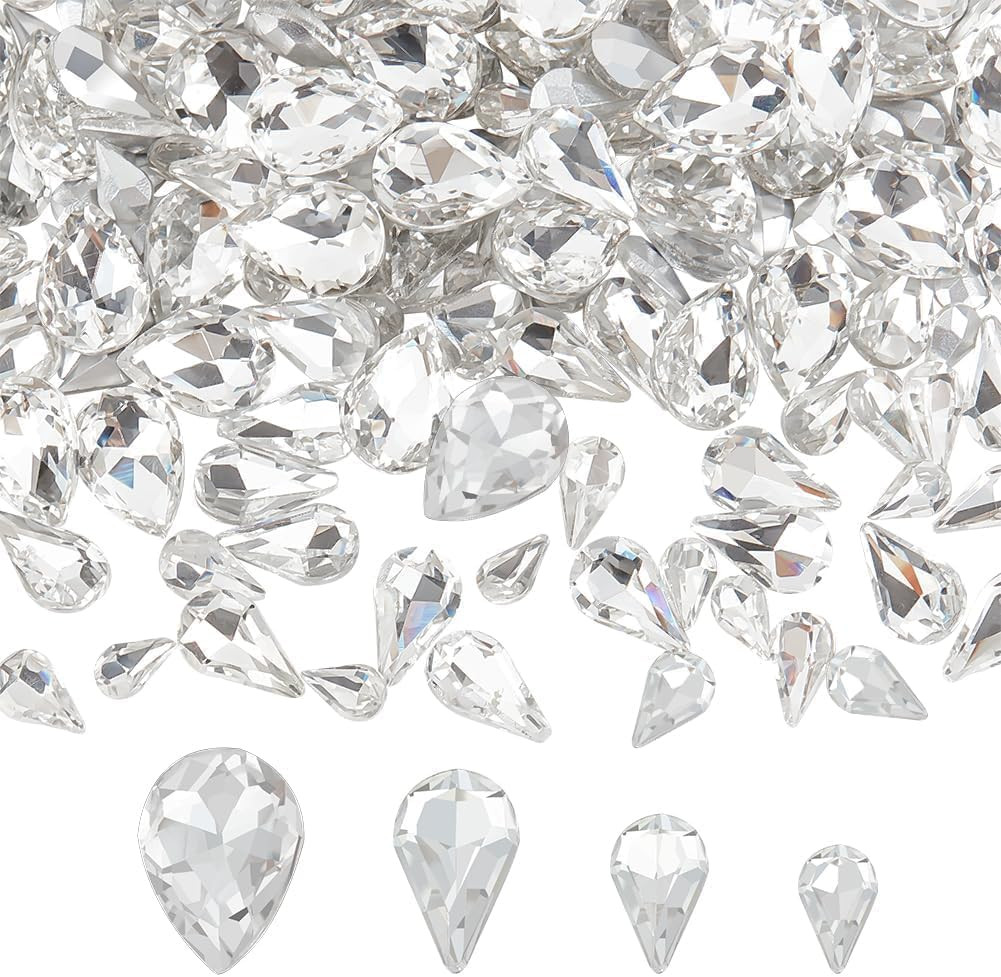 220 Pcs Mini Teardrop Glass Rhinestones 4Sizes Faceted Pointed Back Rhinestone N