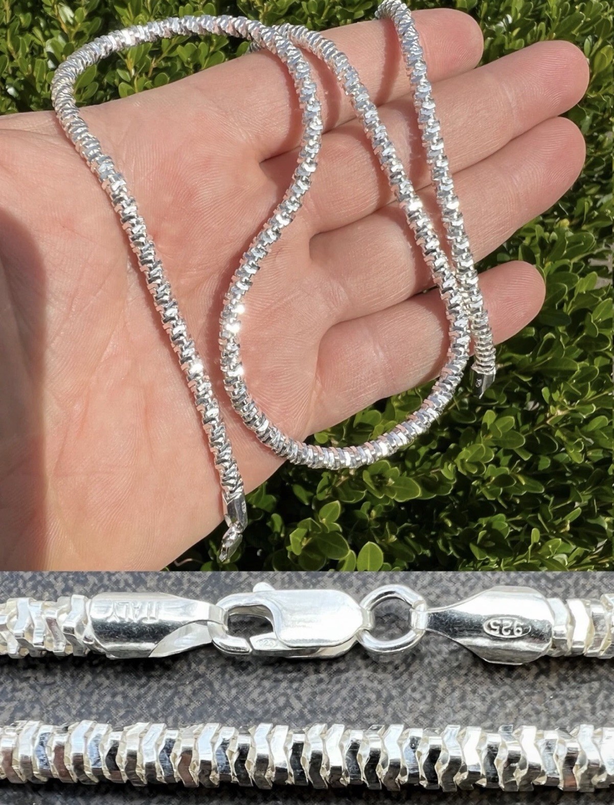 925 Silver Diamond Cut Sparkle Ice Rope Chain Necklace 4mm 22 Inches