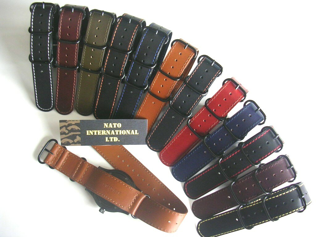 20mm Black Blue NATO G10 Shell Oily Leather watch band UTC Pilot strap IW SUISSE