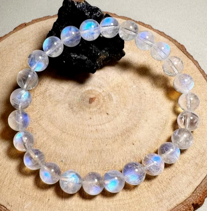 Moonstone Stone Bracelet Natural 7-8mm Gemstone Stretch Energy Bracelet Gift