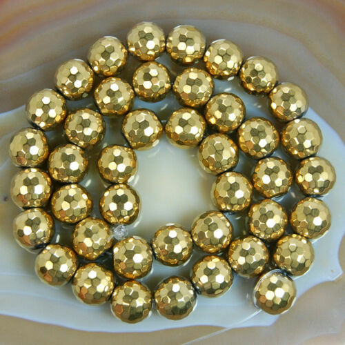 Hematite Gold Faceted Round Beads 15.5″ 3mm 4mm 6mm 8mm 10mm 12mm