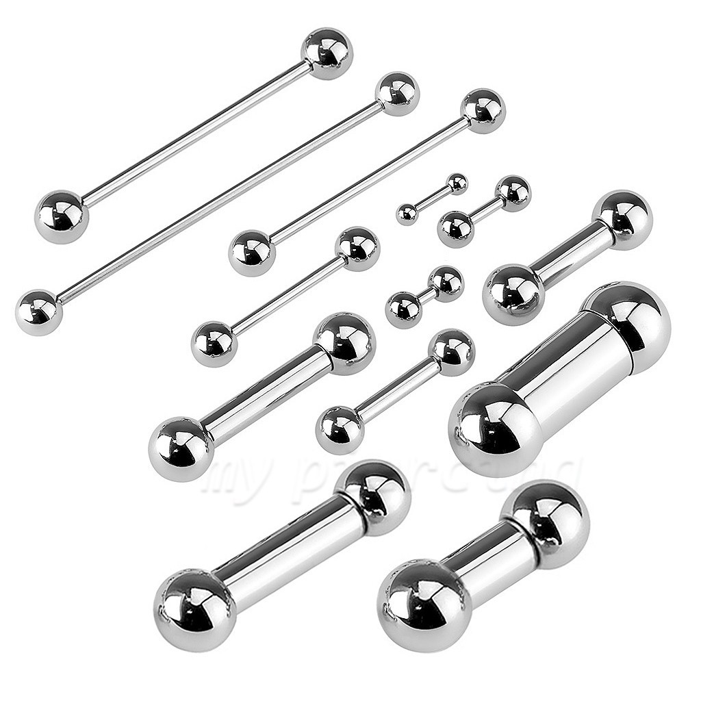 PAIR Steel Industrial Eyebrow Ear Cartilage Tragus Tongue & Nipple Ring Barbell