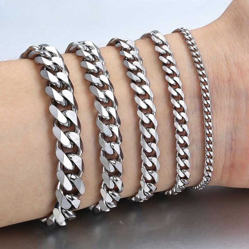 16-36″ Stainless Steel Silver Chain Cuban Curb Womens Mens Necklace 3/5/7/9/11mm