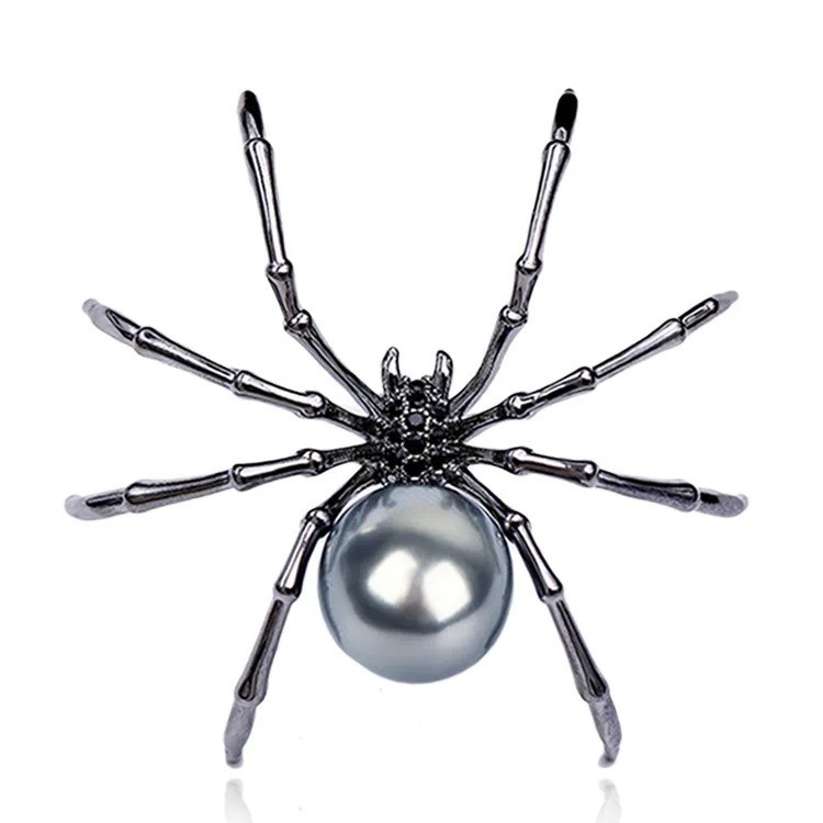 Vintage Black Rhinestone Spider Brooch Pearl Pin Insect Bug Jewelry Summer Gift