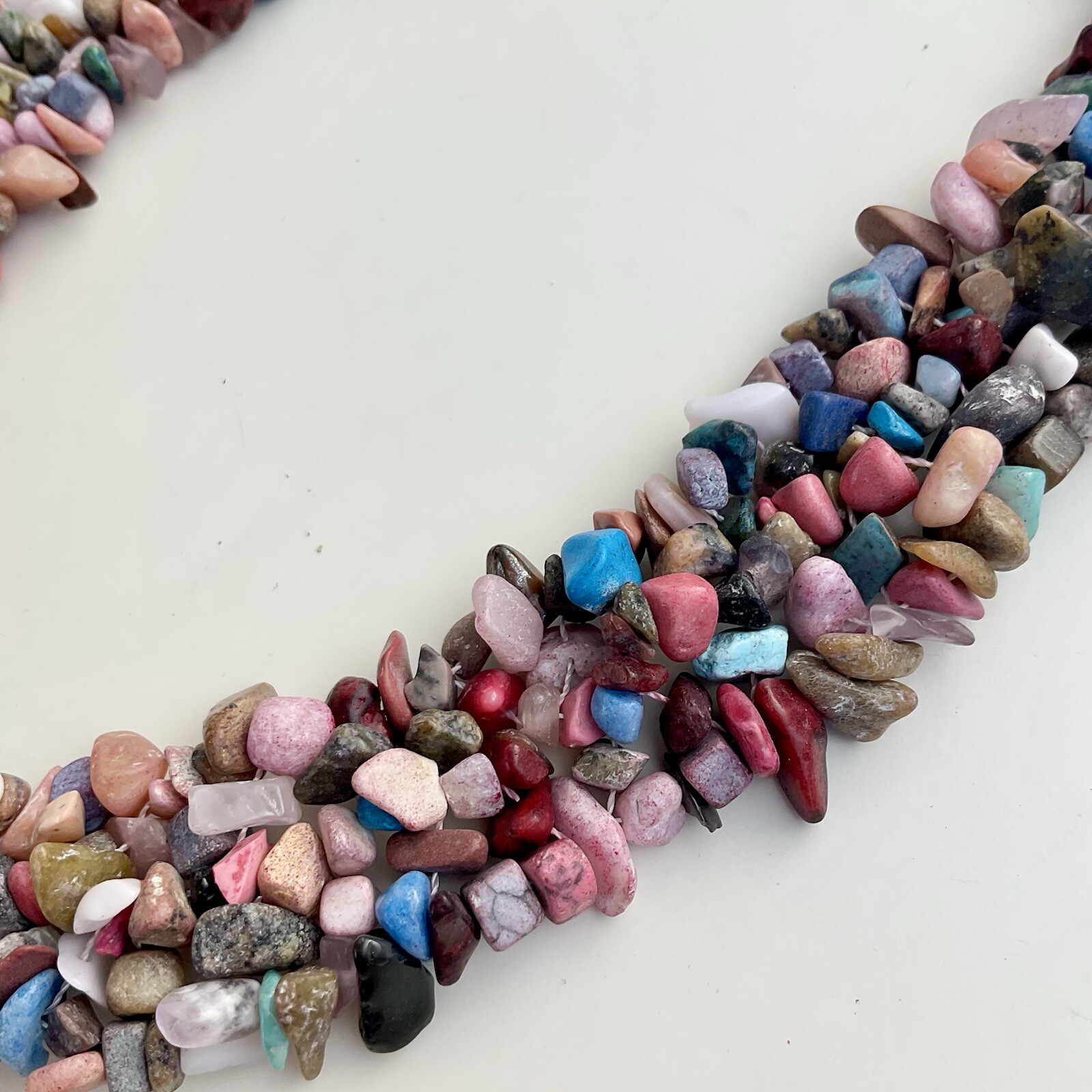 Handcrafted Multicolor Chipped Gemstone Collar Statement Necklace, 17 Inches