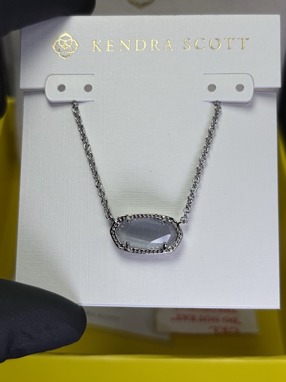 Kendra Scott Silver Tone Cable Chain Necklace w/ Oval Gray Prong Pendant
