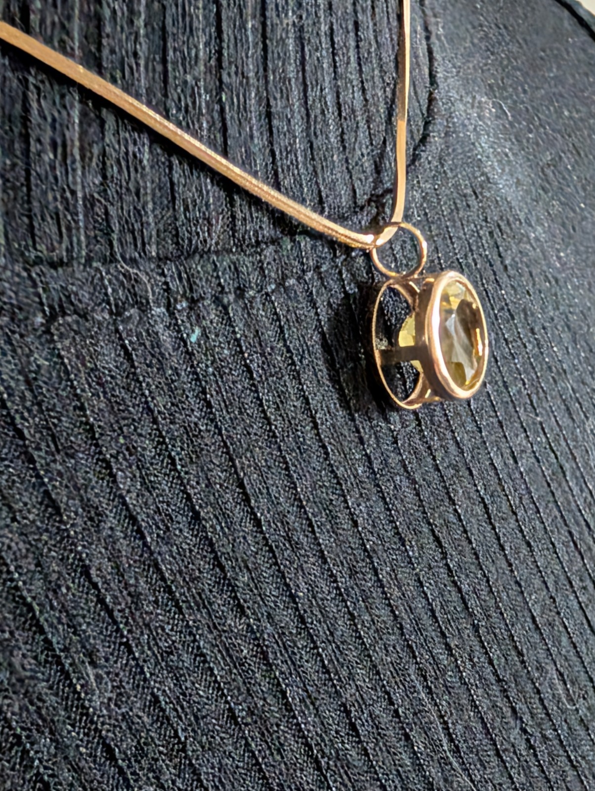 14k Round Peridot Stone Bezel Set Pendant (Chain Not Included)