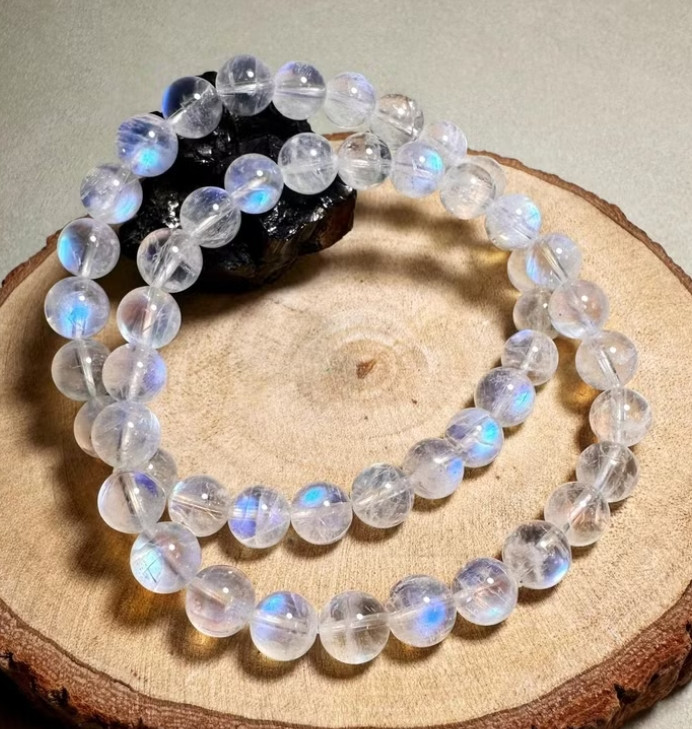 Moonstone Stone Bracelet Natural 7-8mm Gemstone Stretch Energy Bracelet Gift
