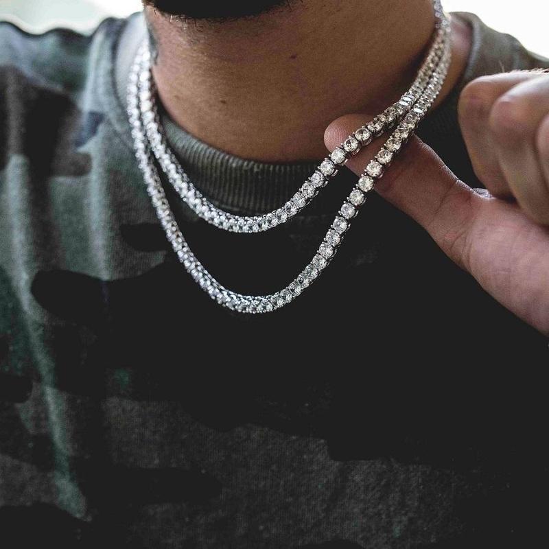 Hip Hop Silver Plated Alloy 16″ 18″ 20″ 1 ROW Simulated Diamond Chain Necklace