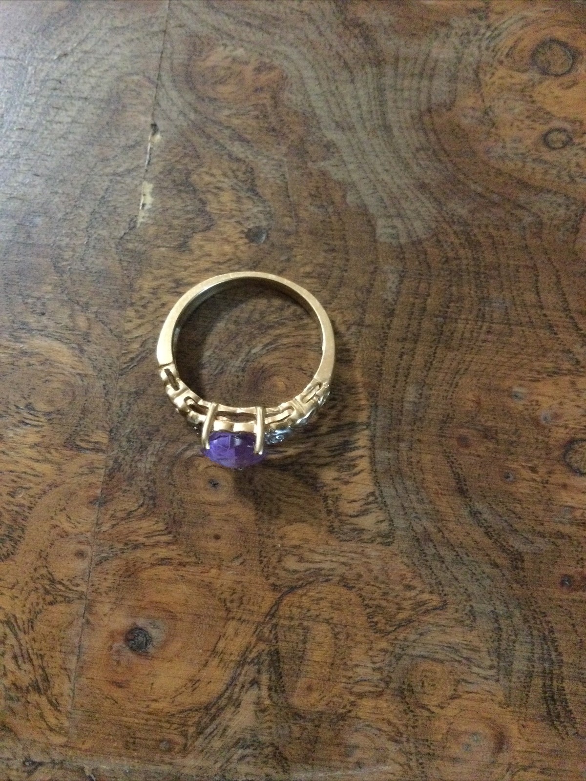 Yellow Gold 10k Purple Amythest Heart W/ Accent Diamond Chips Ring 6.25