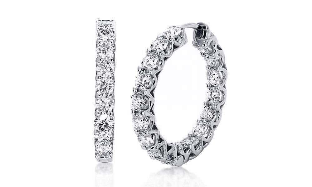 18k White Gold Plated Cubic Zirconia Inside Out 25MM Round Hoop Earrings