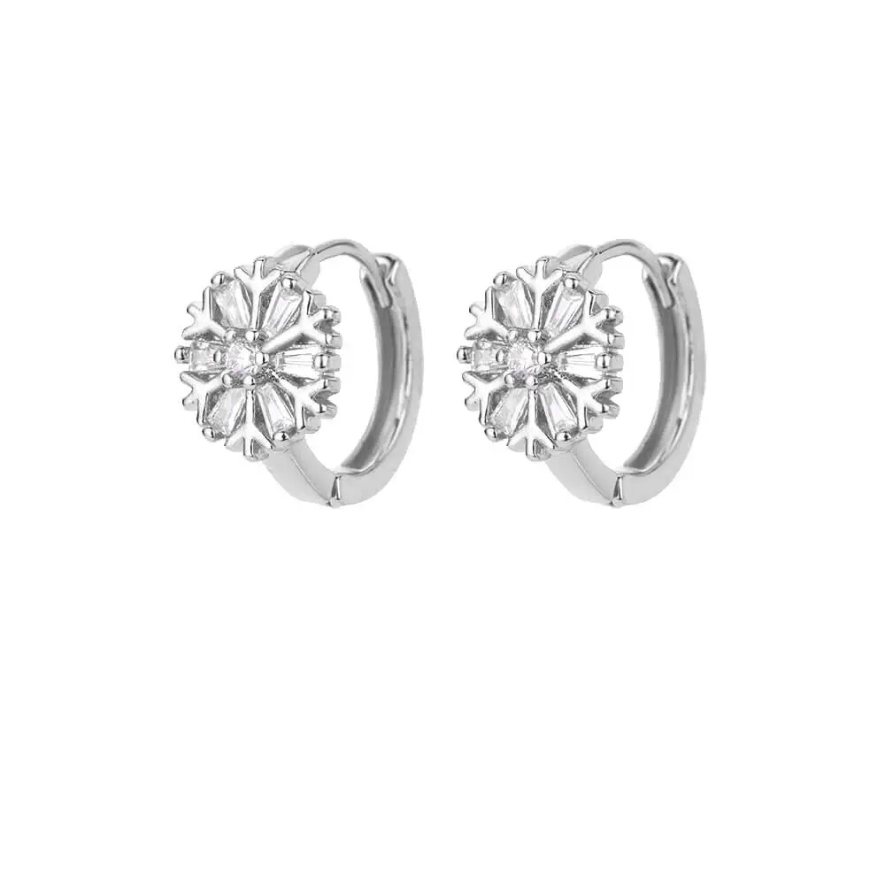 Huggie Hoop Earrings Women Gold Stainless Steel CZ Trendy Snowflake Flower