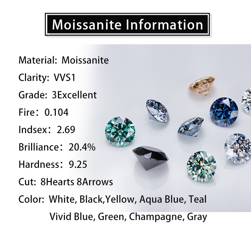 Multicolor 0.5-10ct Round Cut Full Size Loose Moissanite GRA VVS1 Wholesale
