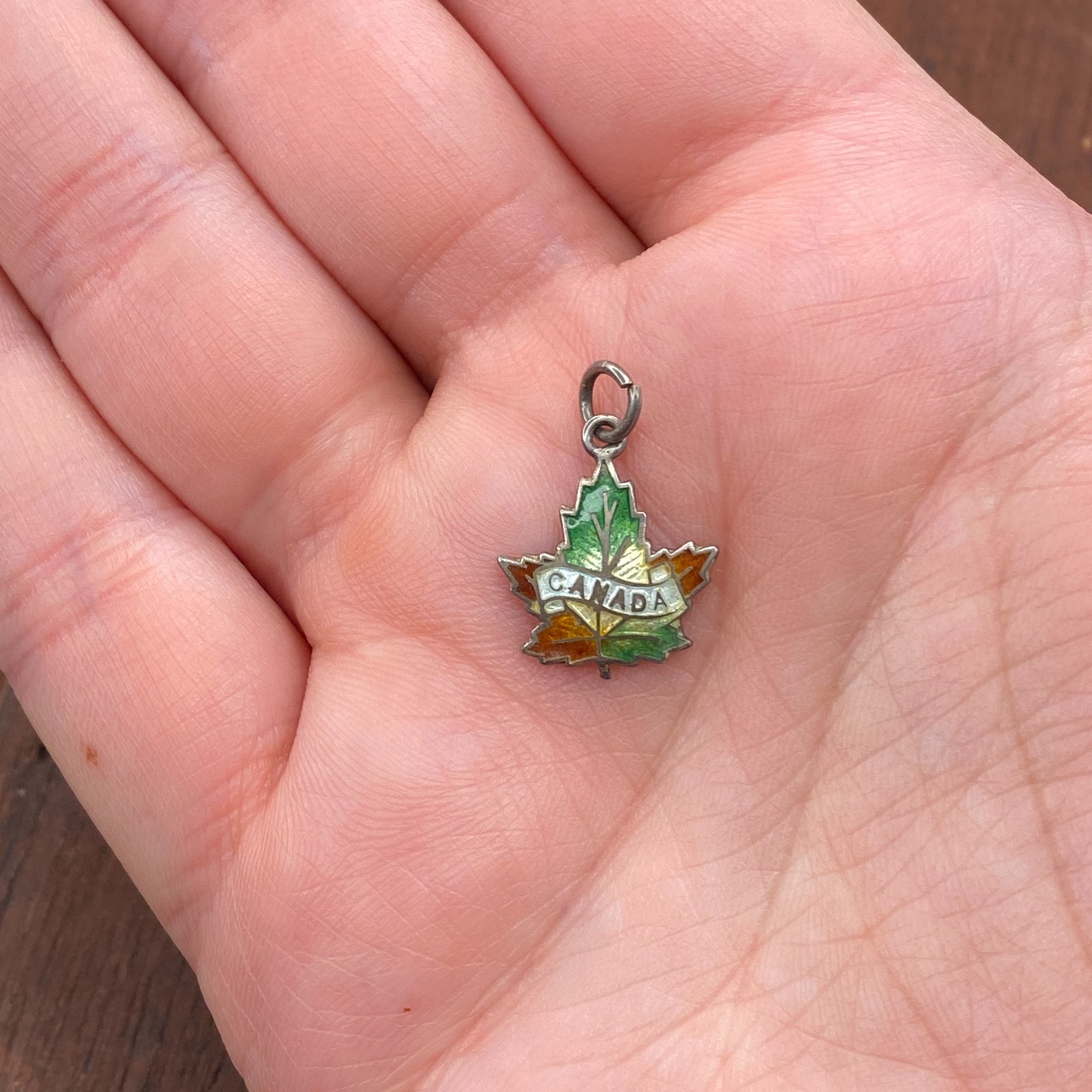 Vintage 925 Sterling Silver Enamel “Canada” Maple Leaf Pendant Bracelet Charm