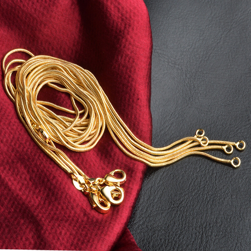 18K Yellow Gold Filled Classic Snake Chain Necklace 16/18/20/22/24/26/28-38 inch