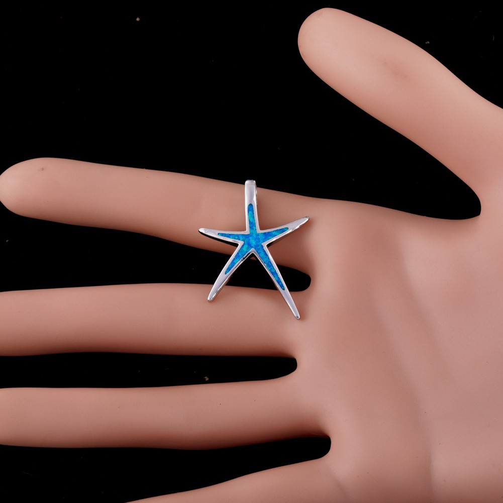 Skinny Starfish Ocean Blue Fire Opal Silver Jewelry Necklace Pendant