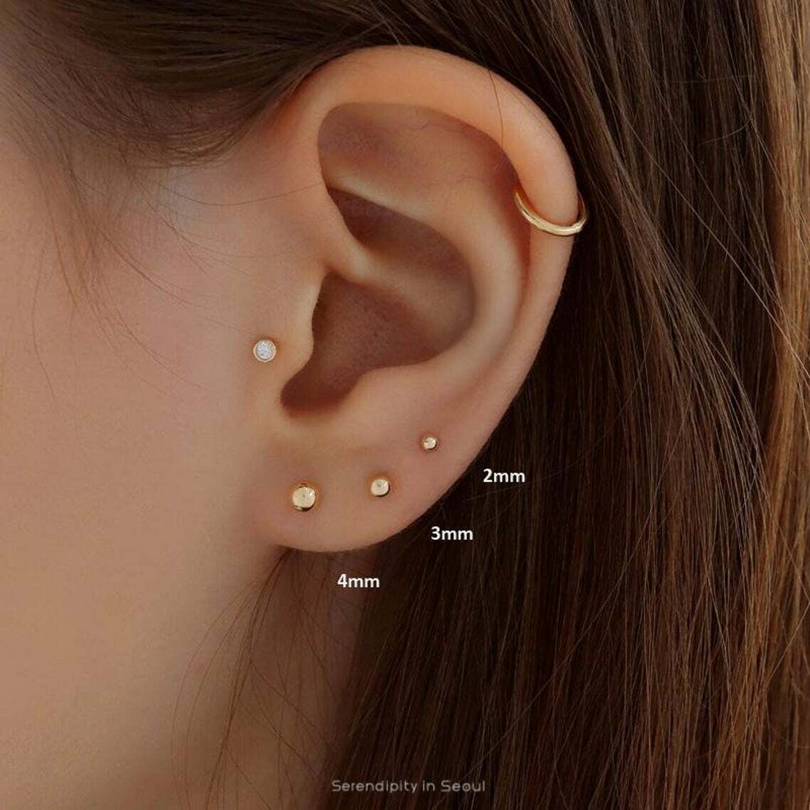 14k Yellow Gold Ball Stud Earrings Push Back 2 mm 3mm 4mm 5mm 6 mm 7 mm 8mm