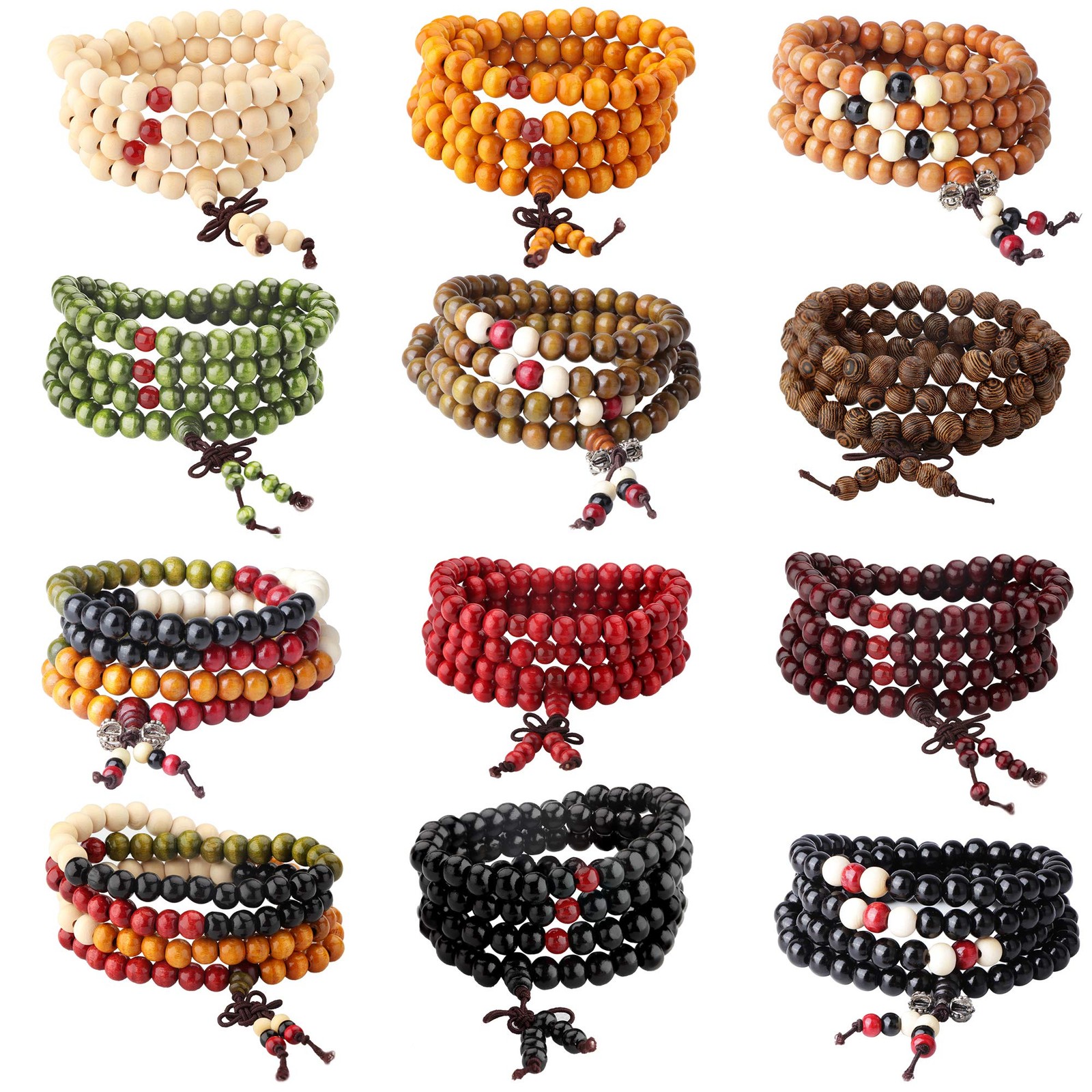 LOYALLOOK 12Pcs 108 Mala Bead Bracelets 8MM Buddhist Prayer Strand Sandalwood…