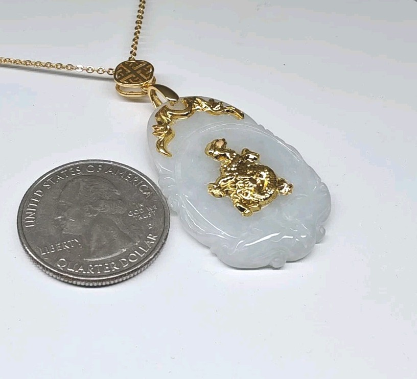 Certificated Dragon Jade Pendant 24K Gold Coated with silver hook 镀千足金玉吊坠龙生肖翡翠A货